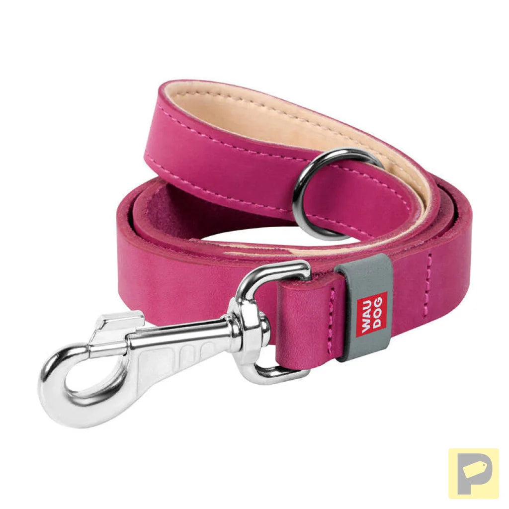 WAUDOG natural leather dog leash 25 mm wide, 122 cm long pink