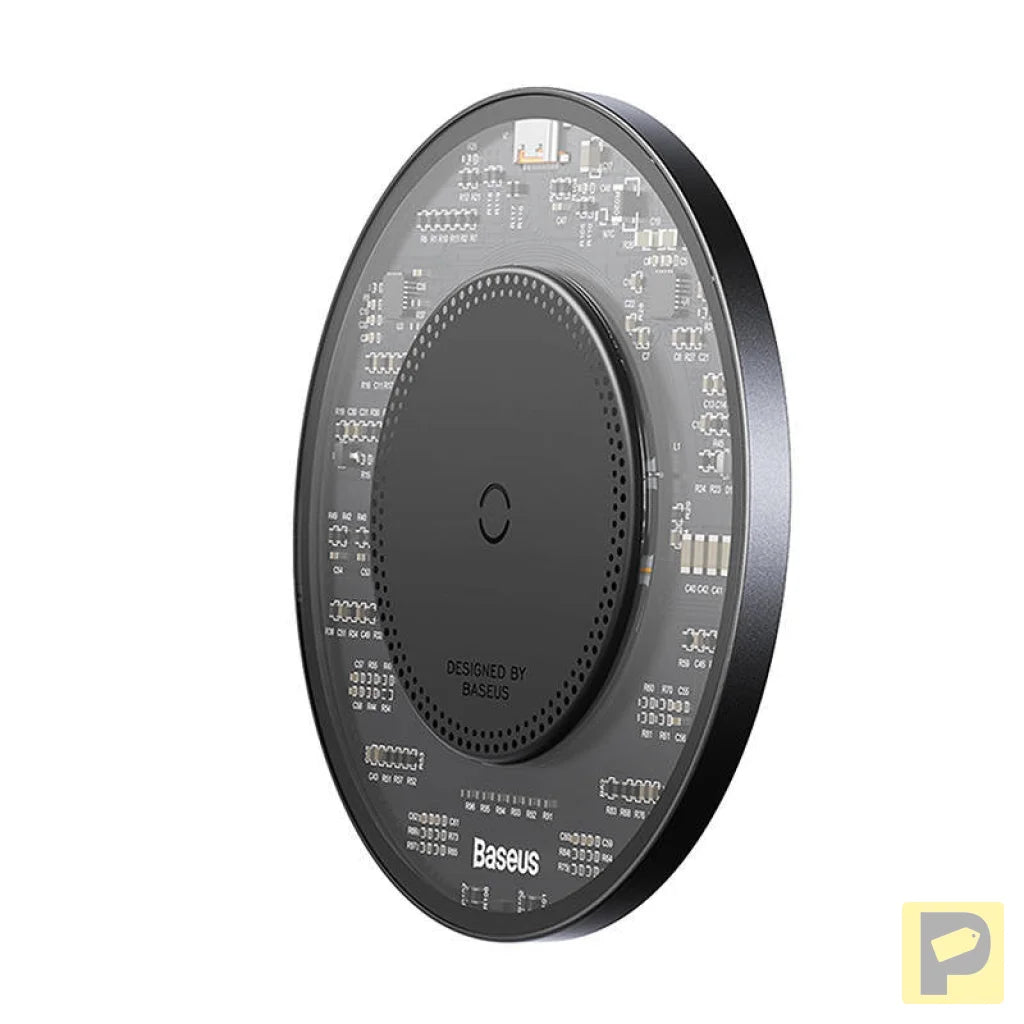 Wireless Qi inductive charger Baseus Simple 2, 15W with USB-C to USB-C cable (black)