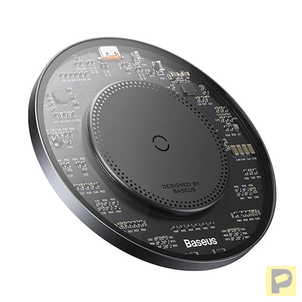 Wireless Qi inductive charger Baseus Simple 2, 15W with USB-C to USB-C cable (black)