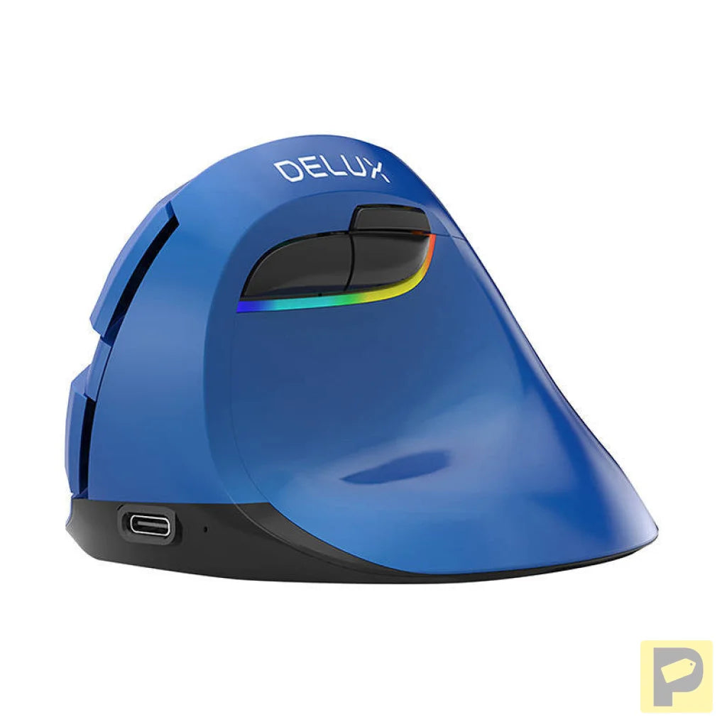 Wireless Vertical Mouse Delux M618Mini BT4.0 + 2.4Ghz 4000DPI RGB (blue)