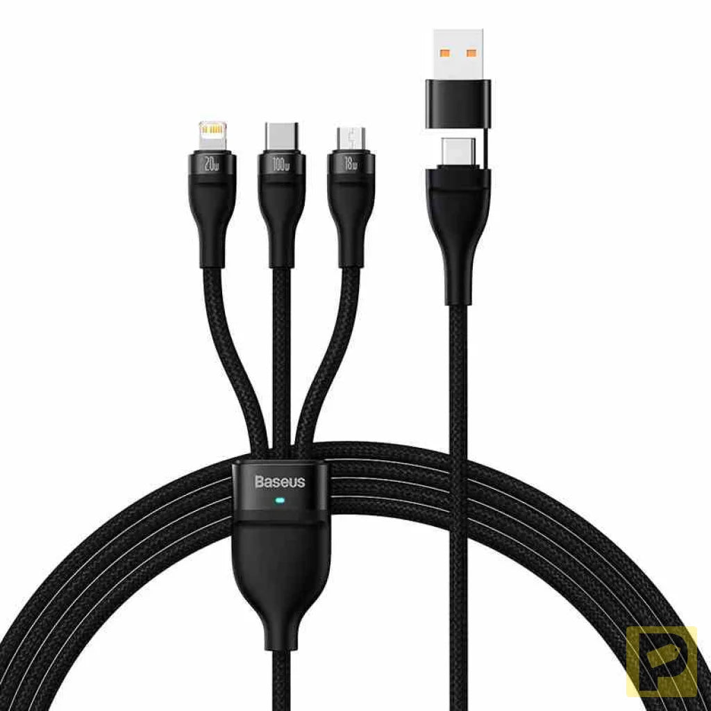 3in1 USB cable Baseus Flash Series 2, USB-C + micro USB + Lightning, 100W, 1.2m (black)