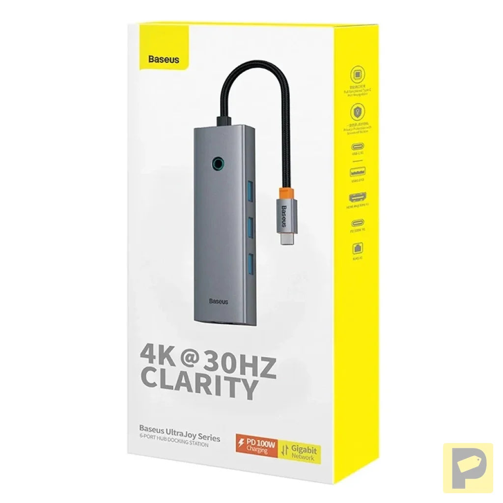 6in1 Hub Baseus  UltraJoy USB-C do HDMI4K@30Hz1+3xUSB 3.0+PD+RJ45 (space grey)
