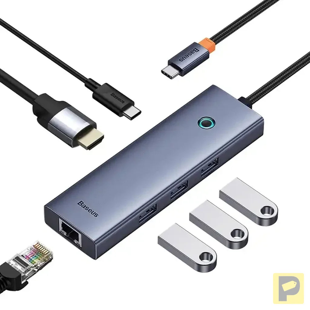6in1 Hub Baseus  UltraJoy USB-C do HDMI4K@30Hz1+3xUSB 3.0+PD+RJ45 (space grey)