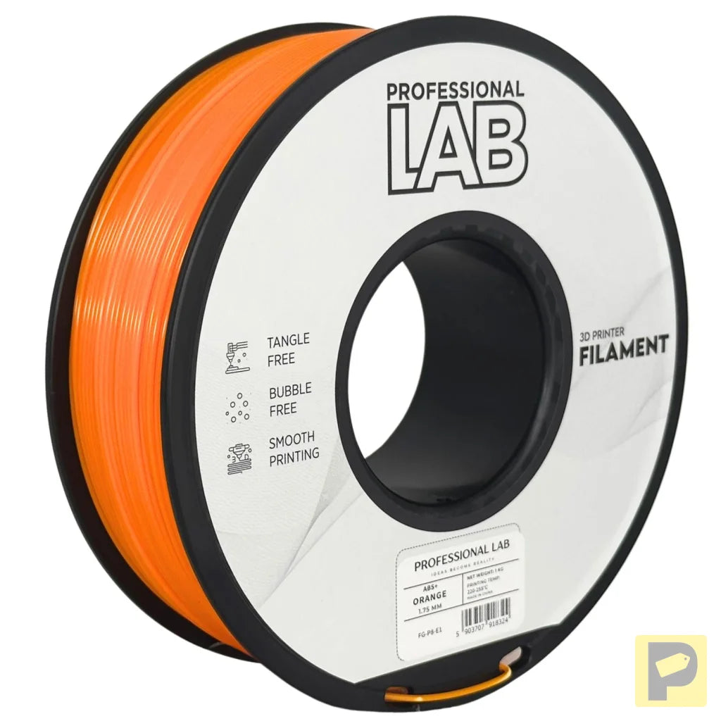 ABS is a strong, impact-resistant filament, ideal for functional parts and mechanical components. It requires a heated bed and enclosure to minimize warping and should be used in a well-ventilated area.