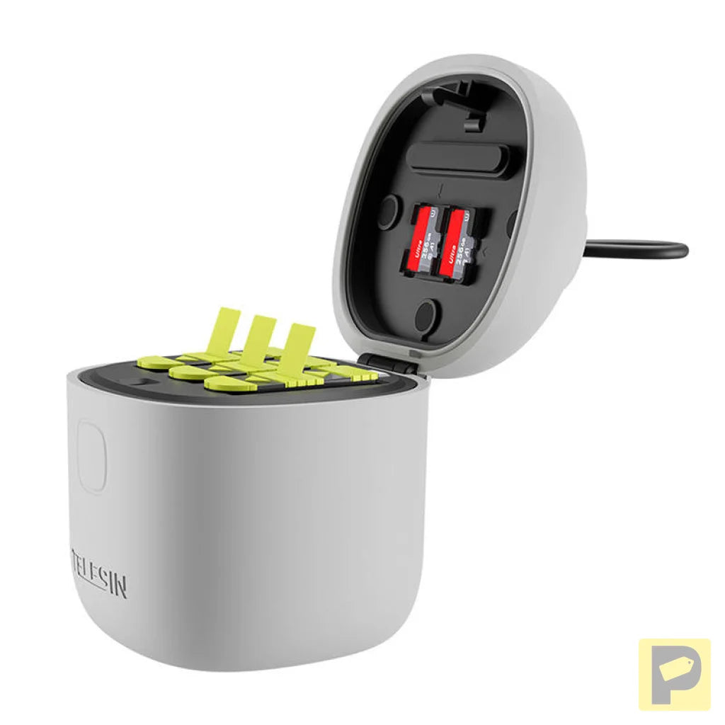 Allin box Telesin waterproof three-channel charger + 2 batteries for GoPro Hero 12 / Hero 11 / Hero 10 / Hero 9 (GP-BTR-905-GY-B)