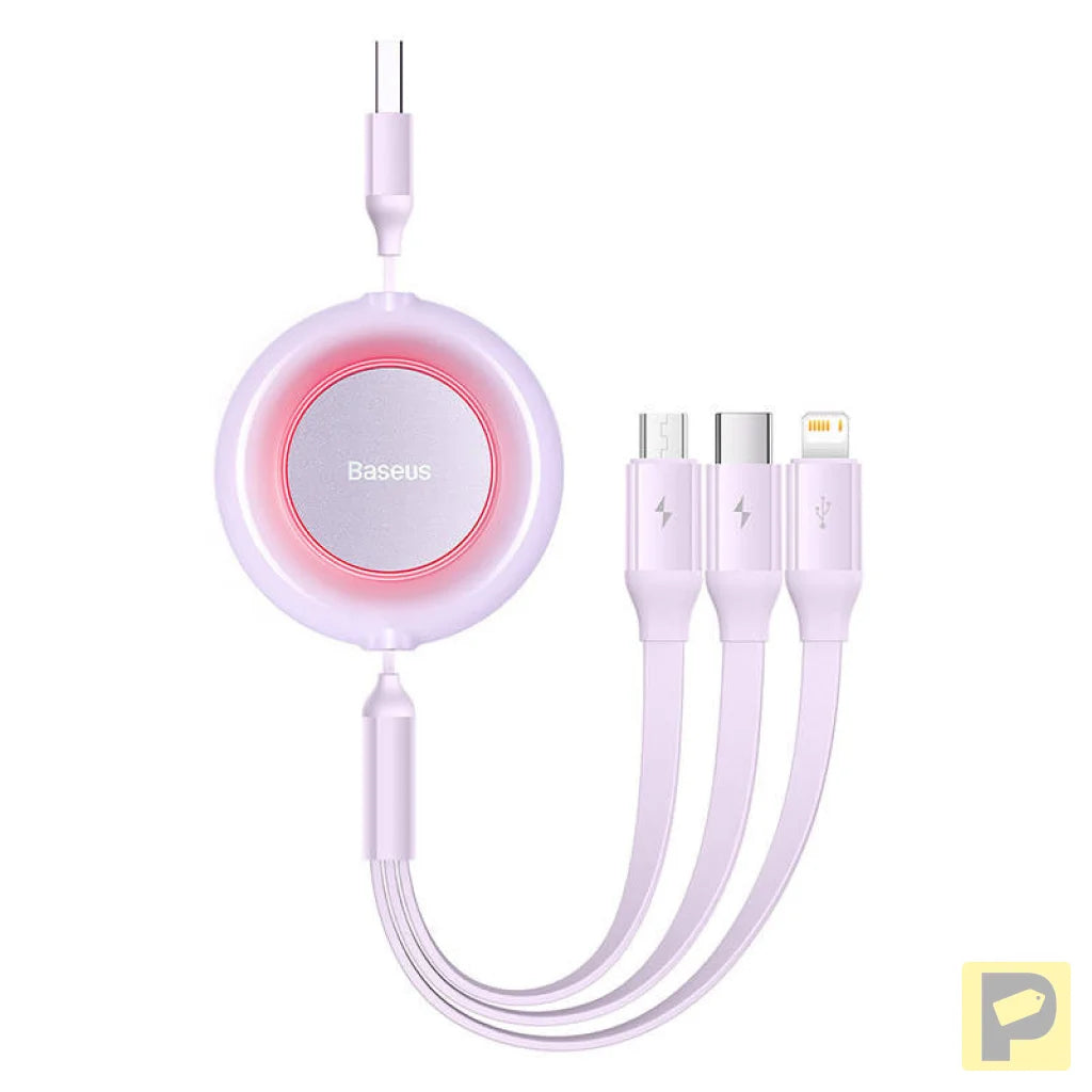 Baseus Bright Mirror 2, 3-in-1  USB 3-in-1 cable for micro USB / USB-C / Lightning 3.5A 1.1m (Purple)