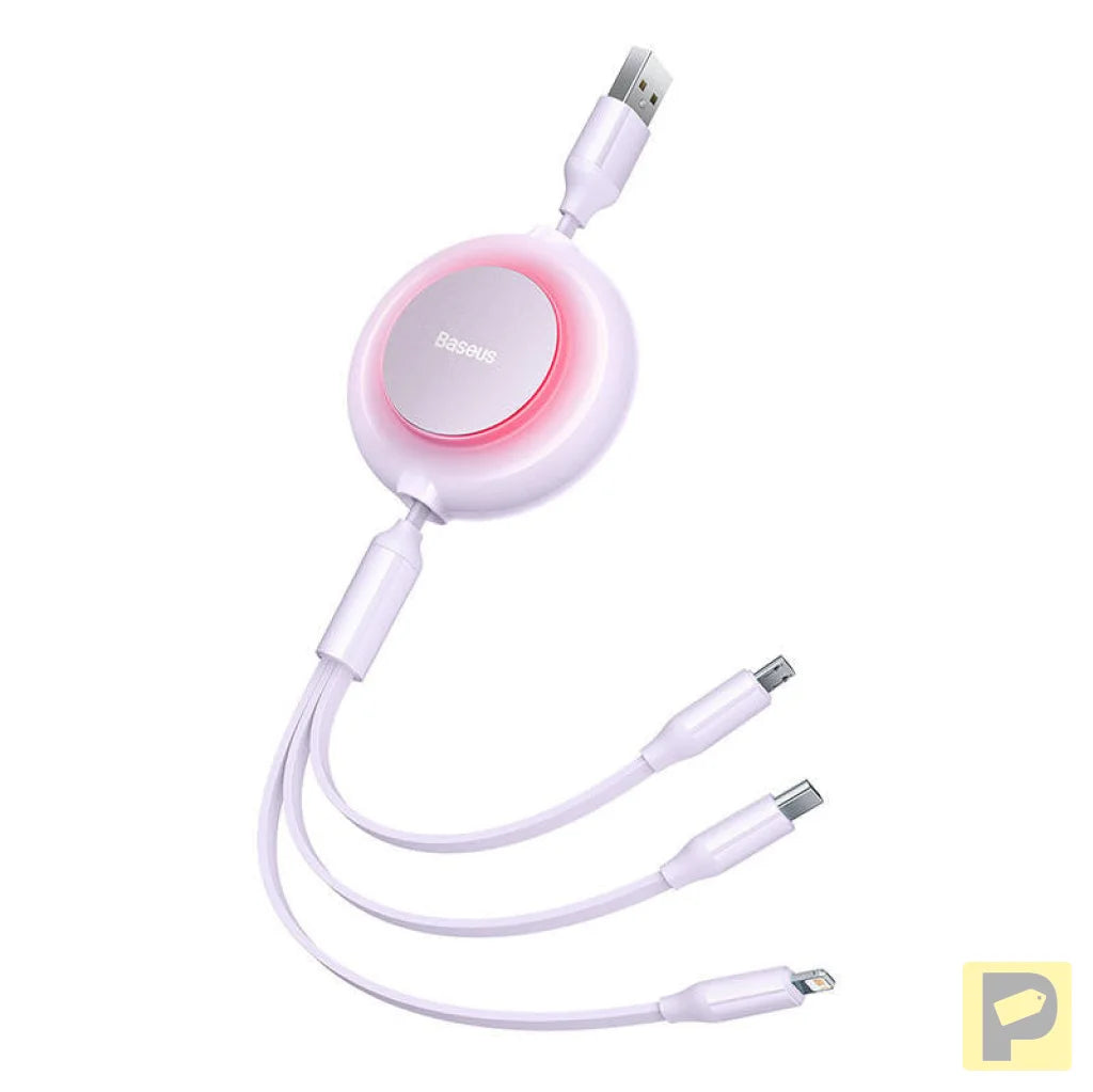 Baseus Bright Mirror 2, 3-in-1  USB 3-in-1 cable for micro USB / USB-C / Lightning 3.5A 1.1m (Purple)