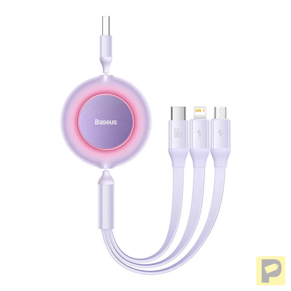 Baseus Bright Mirror 3, USB 3-in-1 cable for micro USB / USB-C / Lightning 66W / 2A 1.1m (Purple)