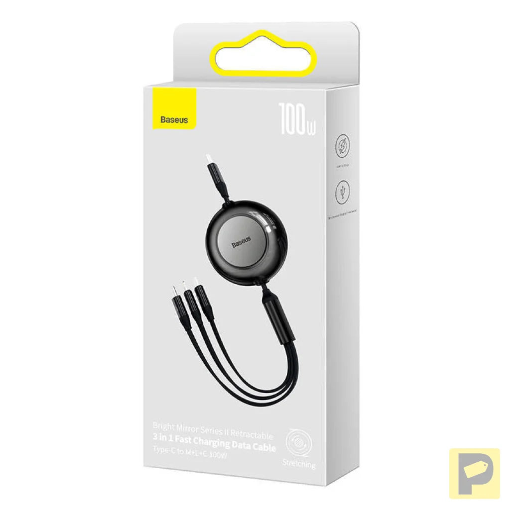 Baseus Bright Mirror 4, USB-C 3-in-1 cable for micro USB / USB-C / Lightning 100W / 3.5A 1.1m (Black)