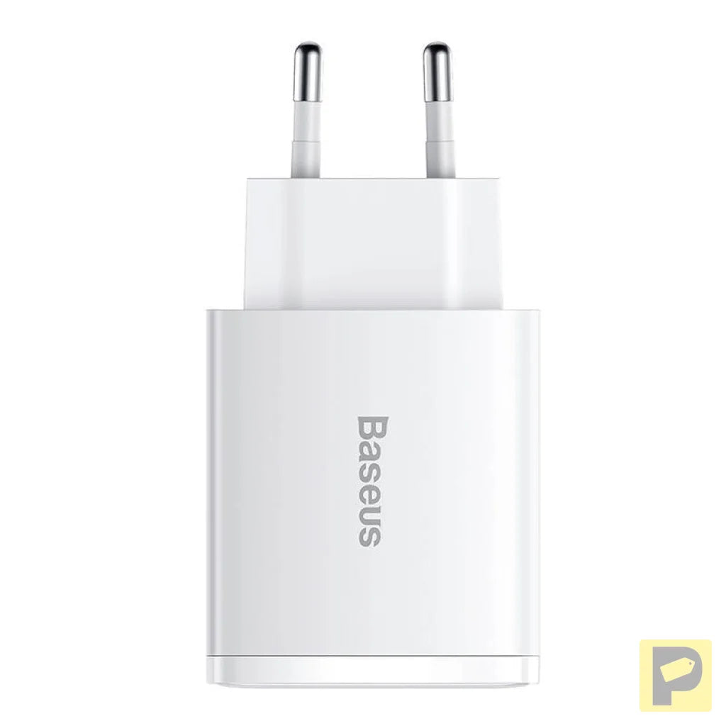 Baseus Compact Quick Charger, 2xUSB, USB-C, PD, 3A, 30W (white)