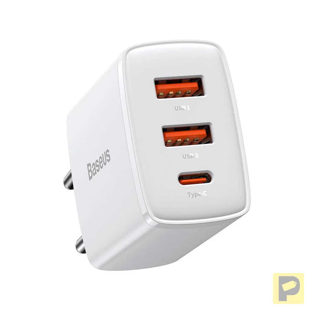 Baseus Compact Quick Charger, 2xUSB, USB-C, PD, 3A, 30W (white)