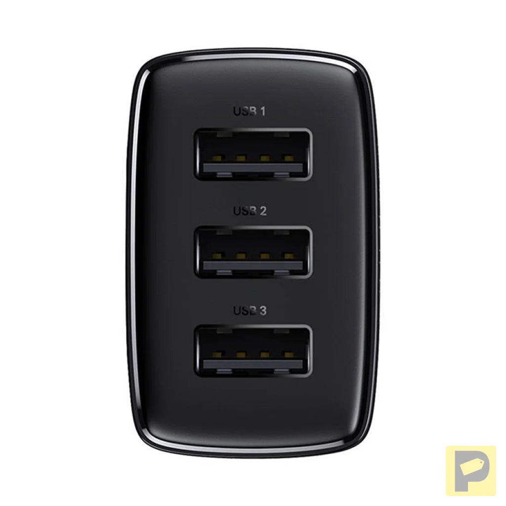 Baseus Compact Quick Charger, 3x USB, 17W (Black)