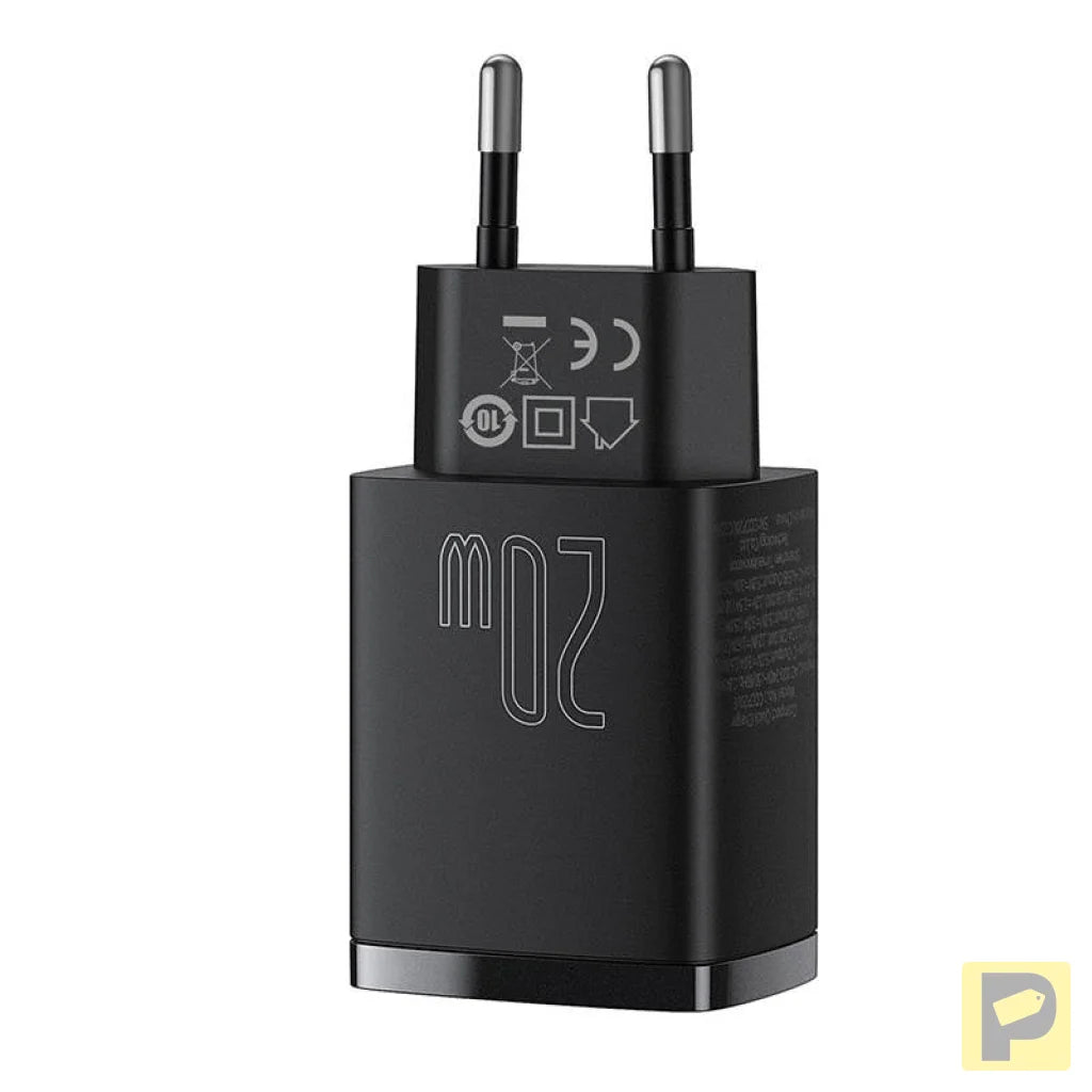 Baseus Compact Quick Charger, USB, USB-C, 20W (black)