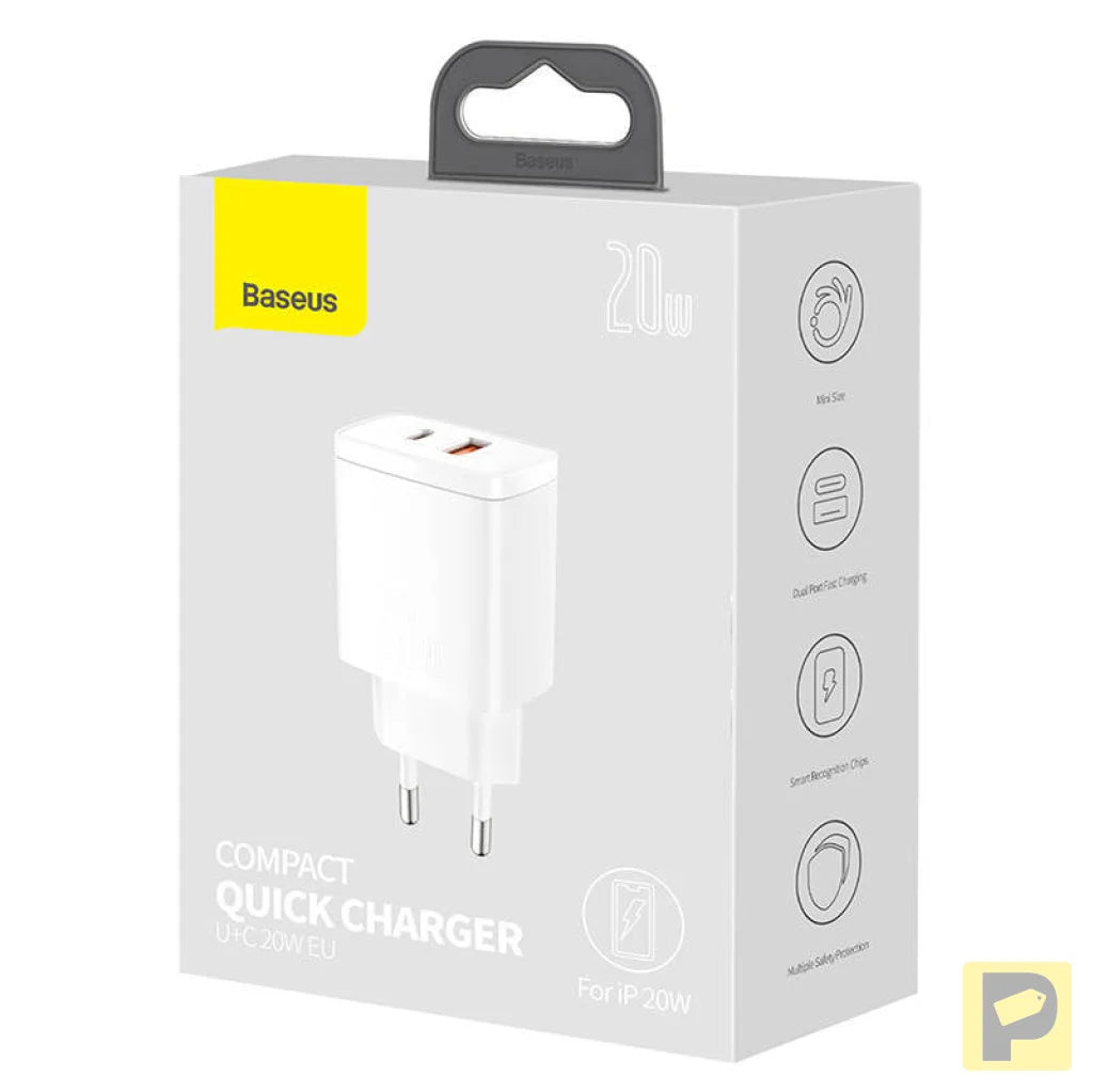 Baseus Compact Quick Charger, USB, USB-C, 20W (white)