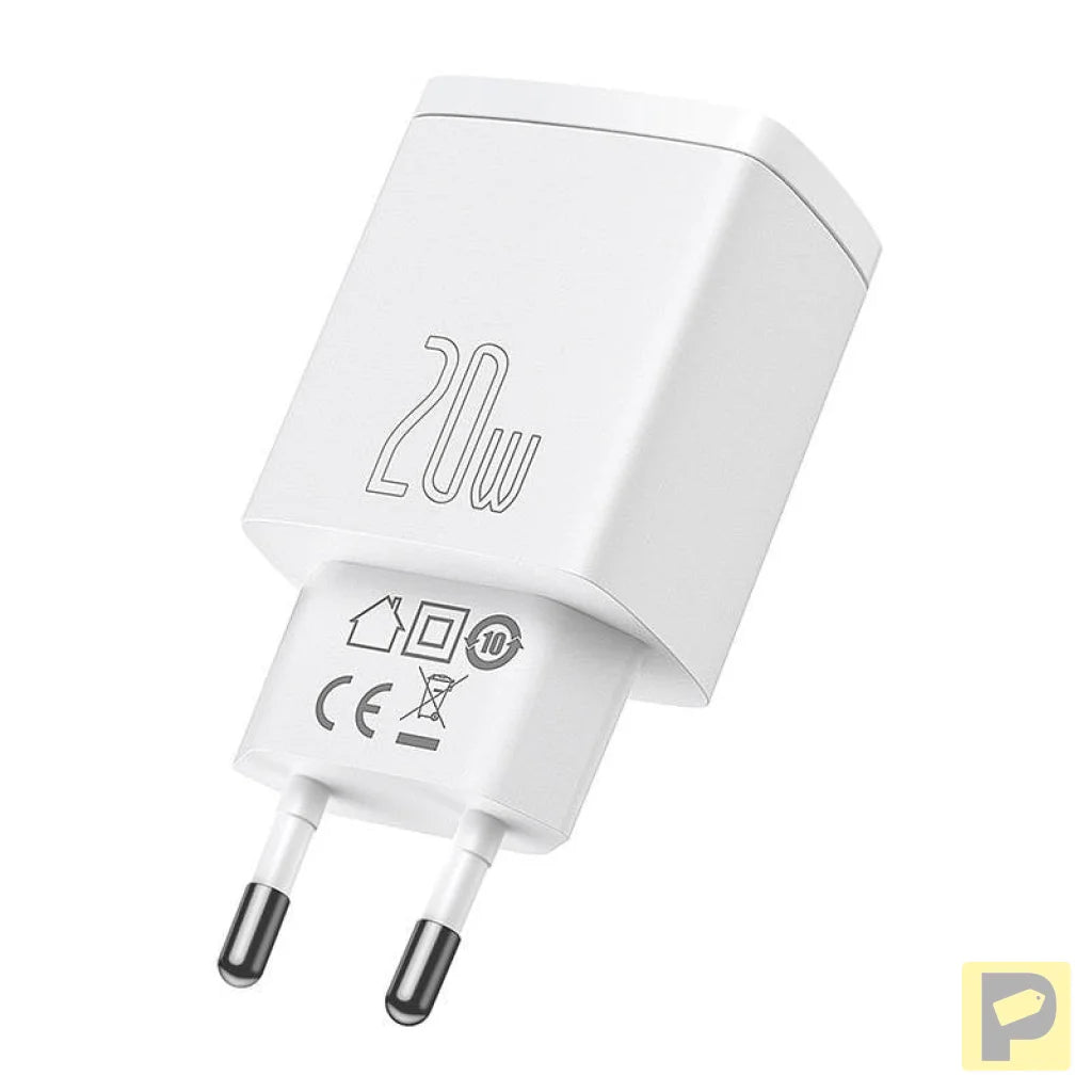 Baseus Compact Quick Charger, USB, USB-C, 20W (white)