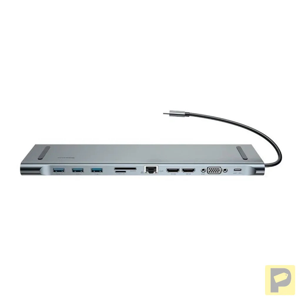 Baseus Enjoyment Series Multi-functional Type-C intelligent HD HUB（PD/HD4K*2/VGA/RJ45/SD/TF/USB*3/Audio*1/Stand)Dark gray