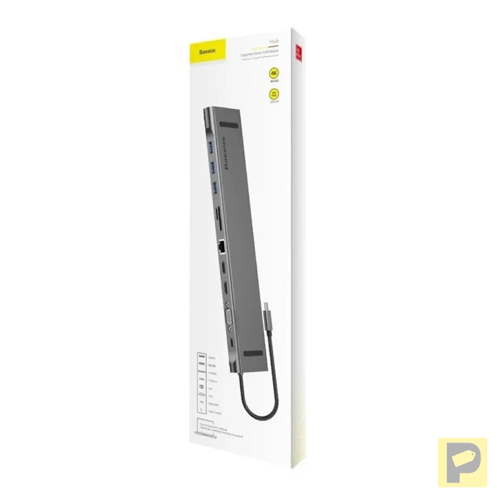 Baseus Enjoyment Series Multi-functional Type-C intelligent HD HUB（PD/HD4K*2/VGA/RJ45/SD/TF/USB*3/Audio*1/Stand)Dark gray