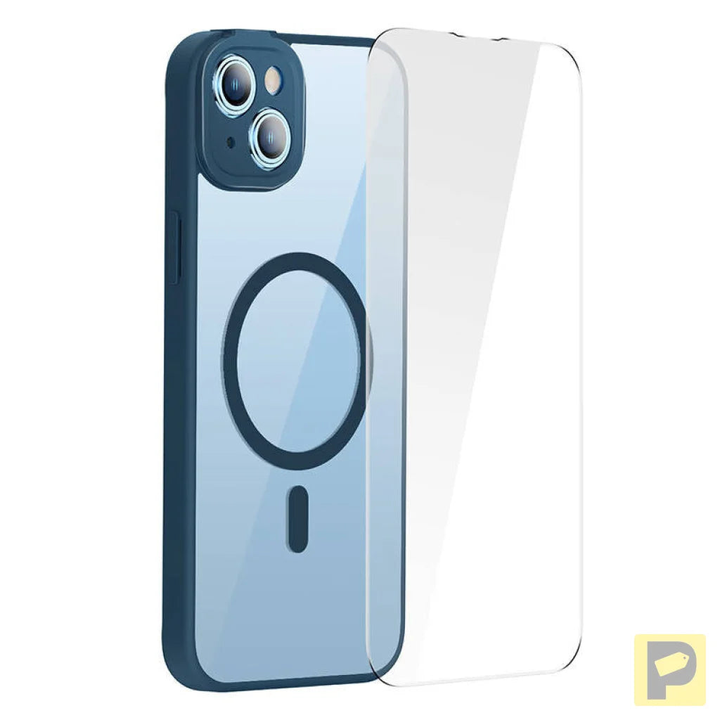 Baseus Frame Transparent Magnetic Case and Tempered Glass set for iPhone 14 Plus (blue)