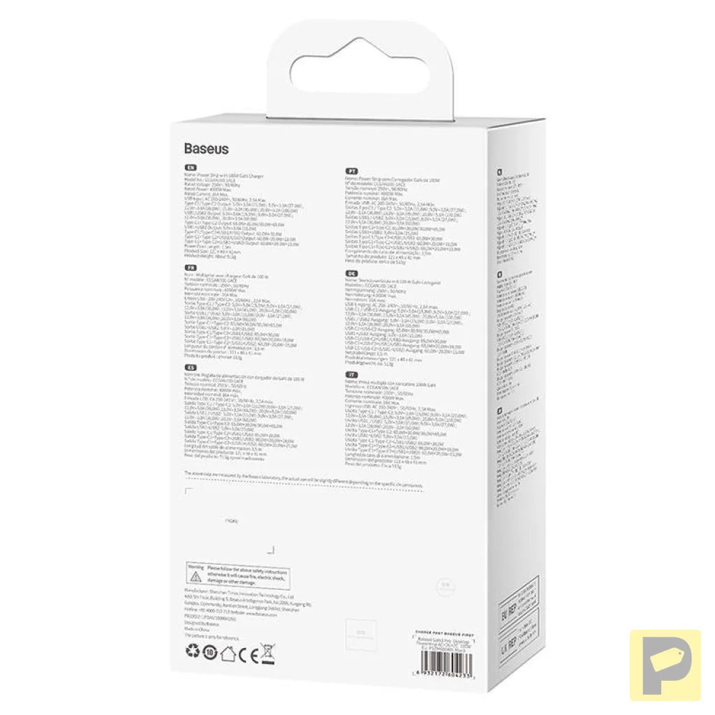 Baseus GaN3 Pro wall charger / powerstrip 2xUSB + 2xUSB-C + AC, 100W (black)