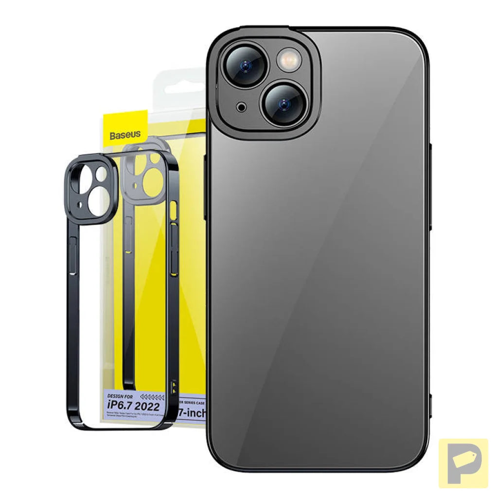 Baseus Glitter Transparent Case and Tempered Glass set for iPhone 14 Plus (black)