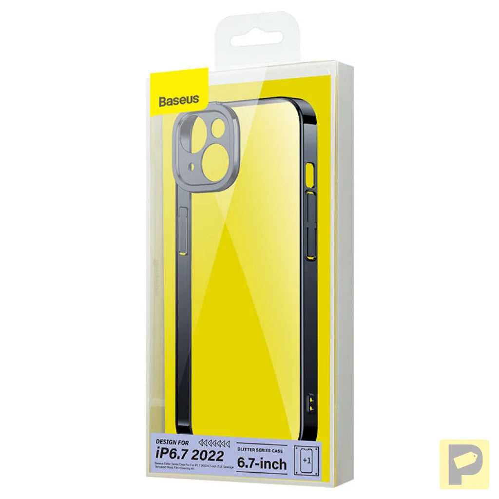 Baseus Glitter Transparent Case and Tempered Glass set for iPhone 14 Plus (black)