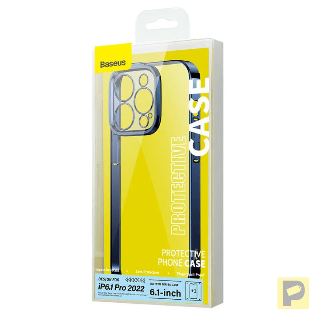 Baseus Glitter Transparent Case and Tempered Glass set for iPhone 14 Pro (blue)