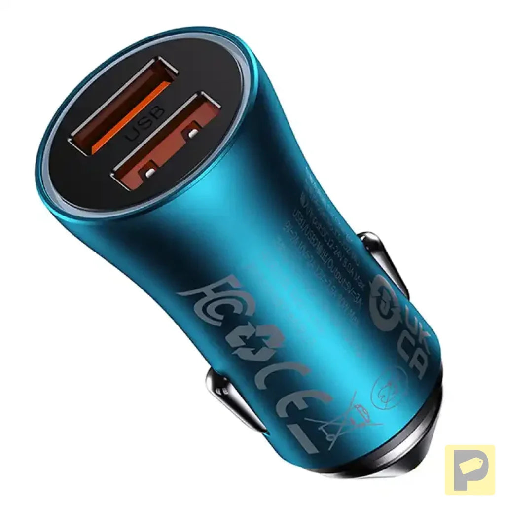 Baseus Golden Contactor Max car charger, 2x USB, 60W (blue)