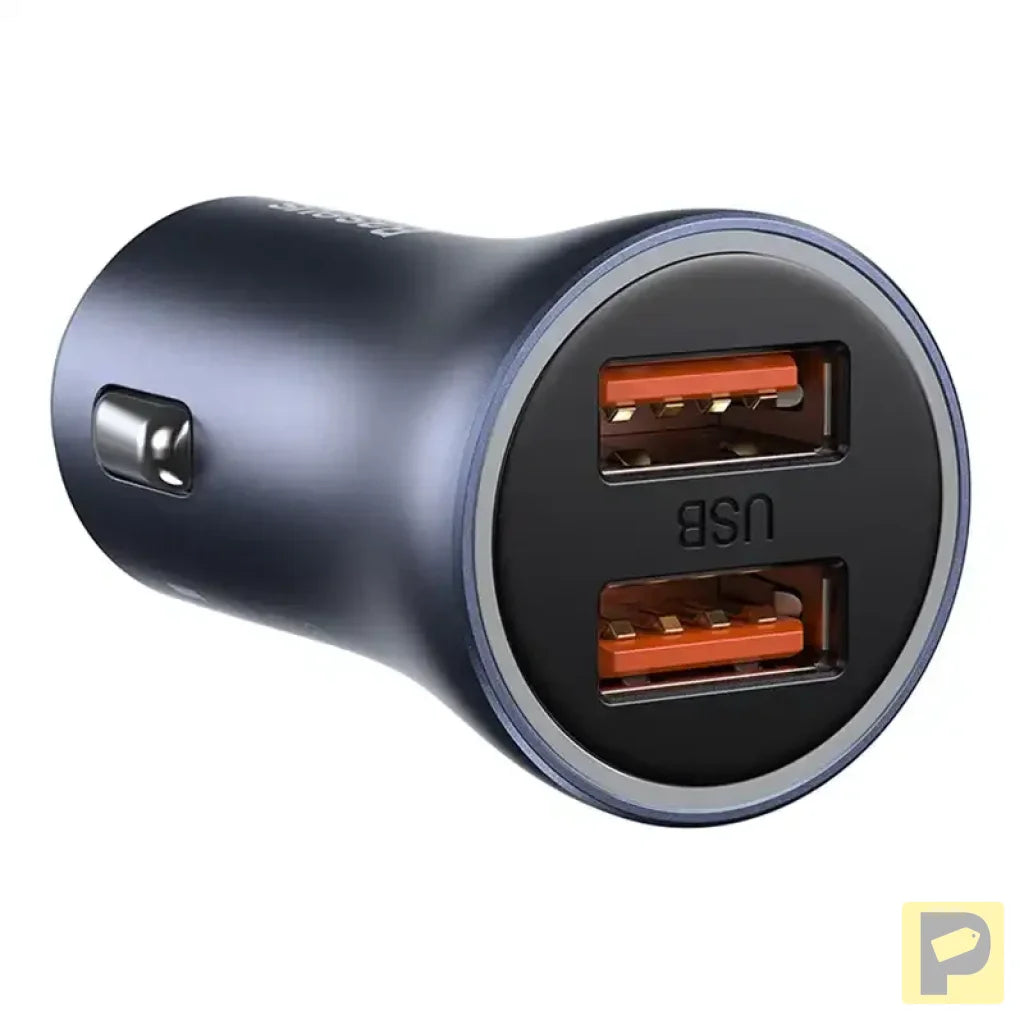 Baseus Golden Contactor Pro Car Charger 2x USB, 40W (gray) +  Cable USB to USB-C 1m (black)