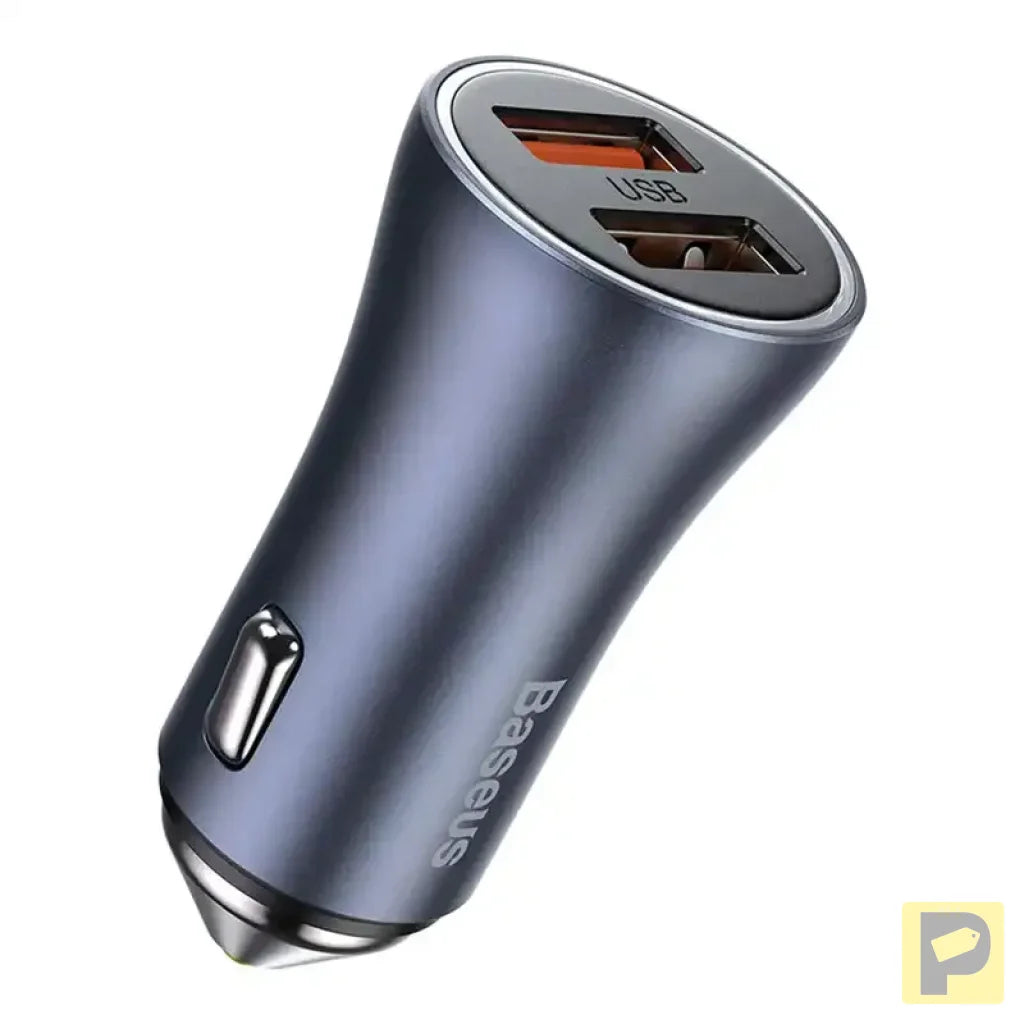 Baseus Golden Contactor Pro Car Charger 2x USB, 40W (gray) +  Cable USB to USB-C 1m (black)