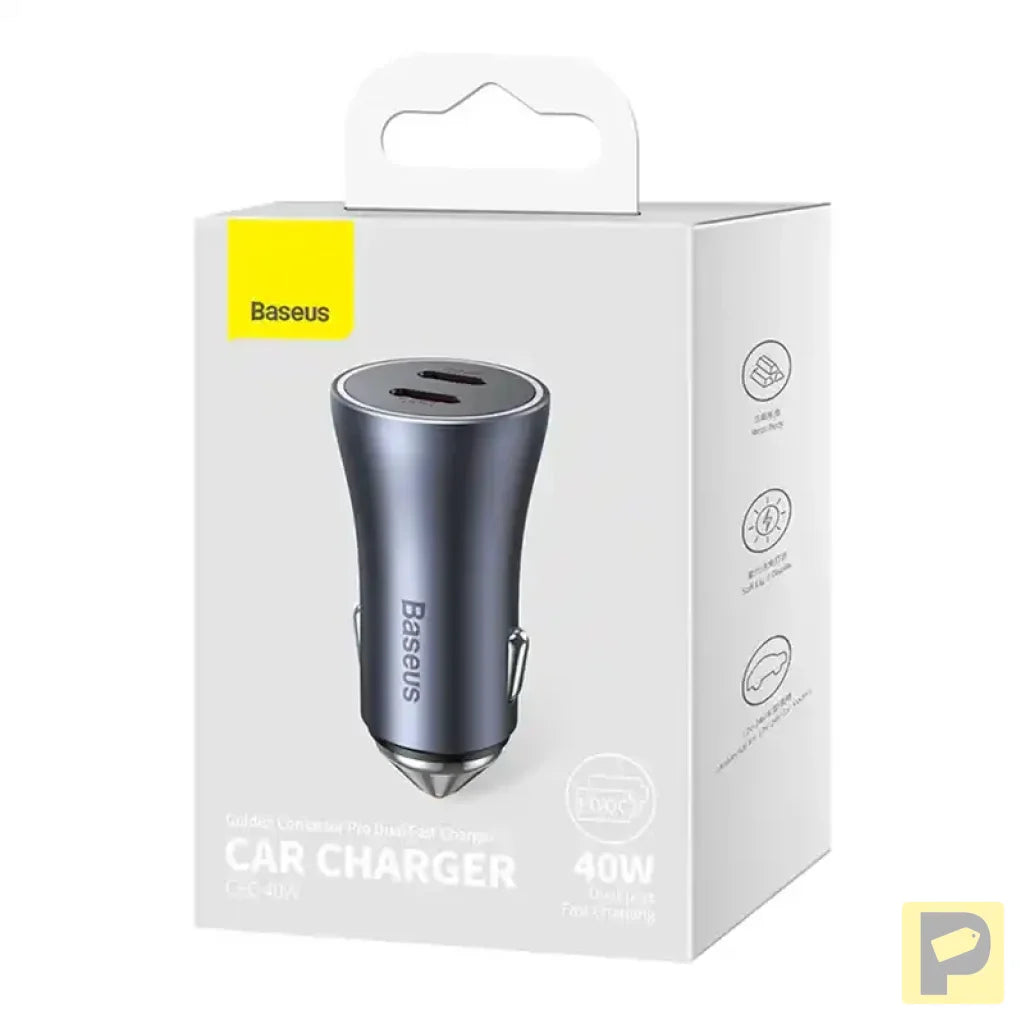 Baseus Golden Contactor Pro car charger, 2x USB-C, 40W (Dark Gray)