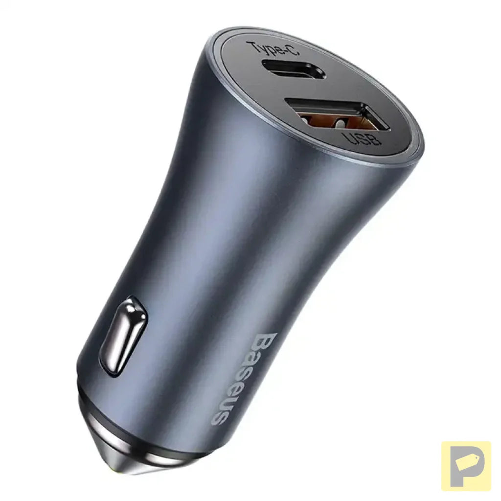 Baseus Golden Contactor Pro Car Charger USB + USB-C, QC4.0+, PD, SCP, 40W (gray) + CabelUSB do USB-C 1m (black)