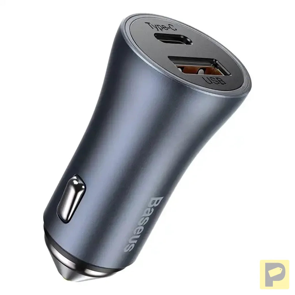 Baseus Golden Contactor Pro Car Charger USB + USB-C, QC4.0+, PD, SCP, 40W (gray) + Cable USB-C do iP 1m (black)