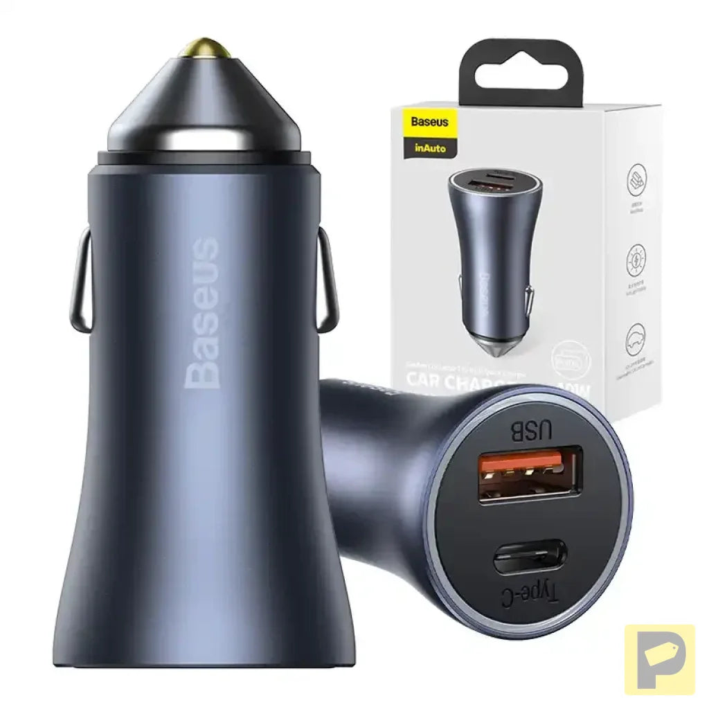 Baseus Golden Contactor Pro Car Charger USB + USB-C, QC4.0+, PD, SCP, 40W (gray)