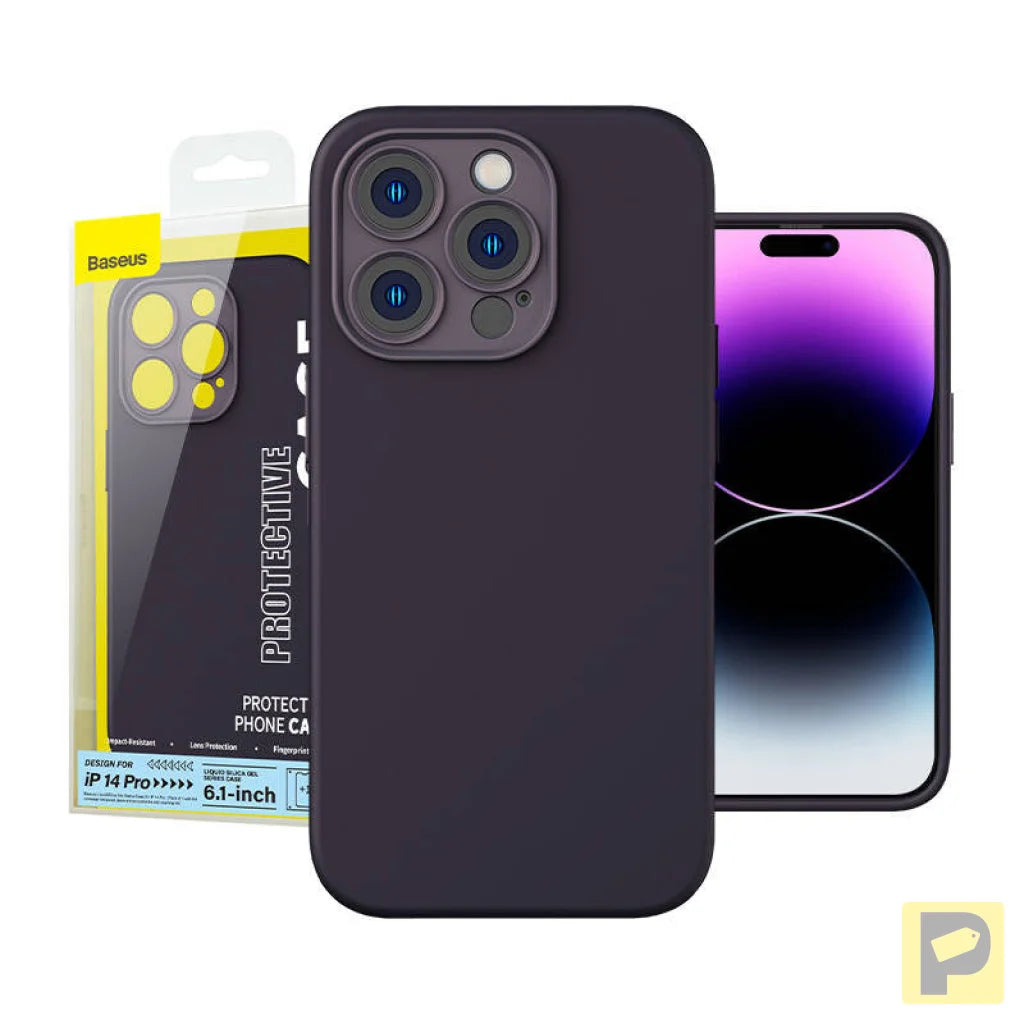 Baseus Liquid Silica Gel Case for iPhone 14 Pro (Elderberry)+ tempered glass + cleaning kit