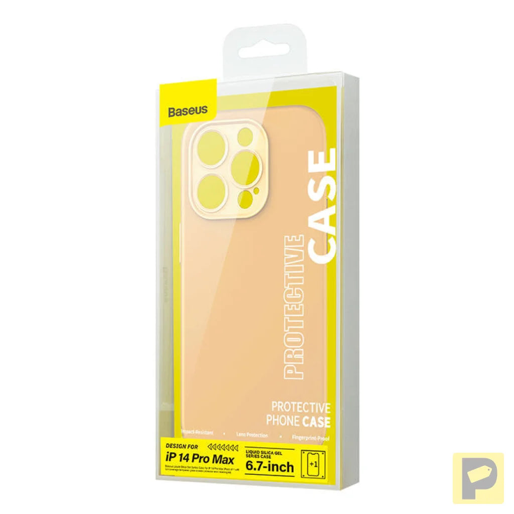 Baseus Liquid Silica Gel Case for iPhone 14 Pro Max (Sunglow)+ tempered glass + cleaning kit
