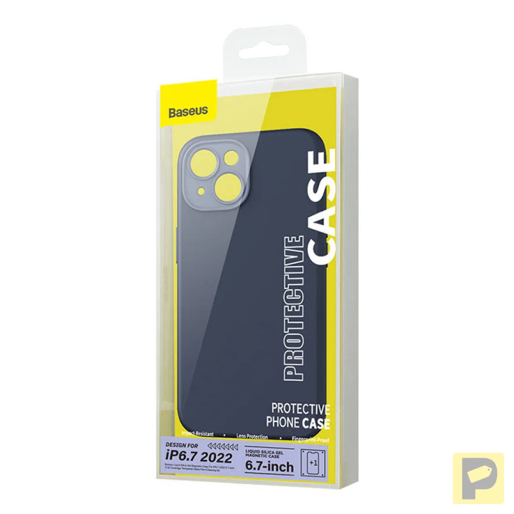 Baseus Liquid Silica Magnetic Case and Tempered Glass set for iPhone 14 Plus (blue)