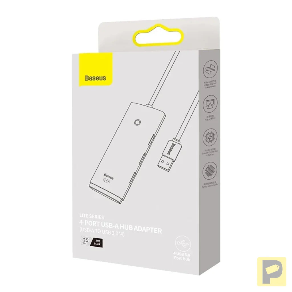 Baseus Lite Series Hub 4in1 USB to 4x USB 3.0, 25cm (Black)