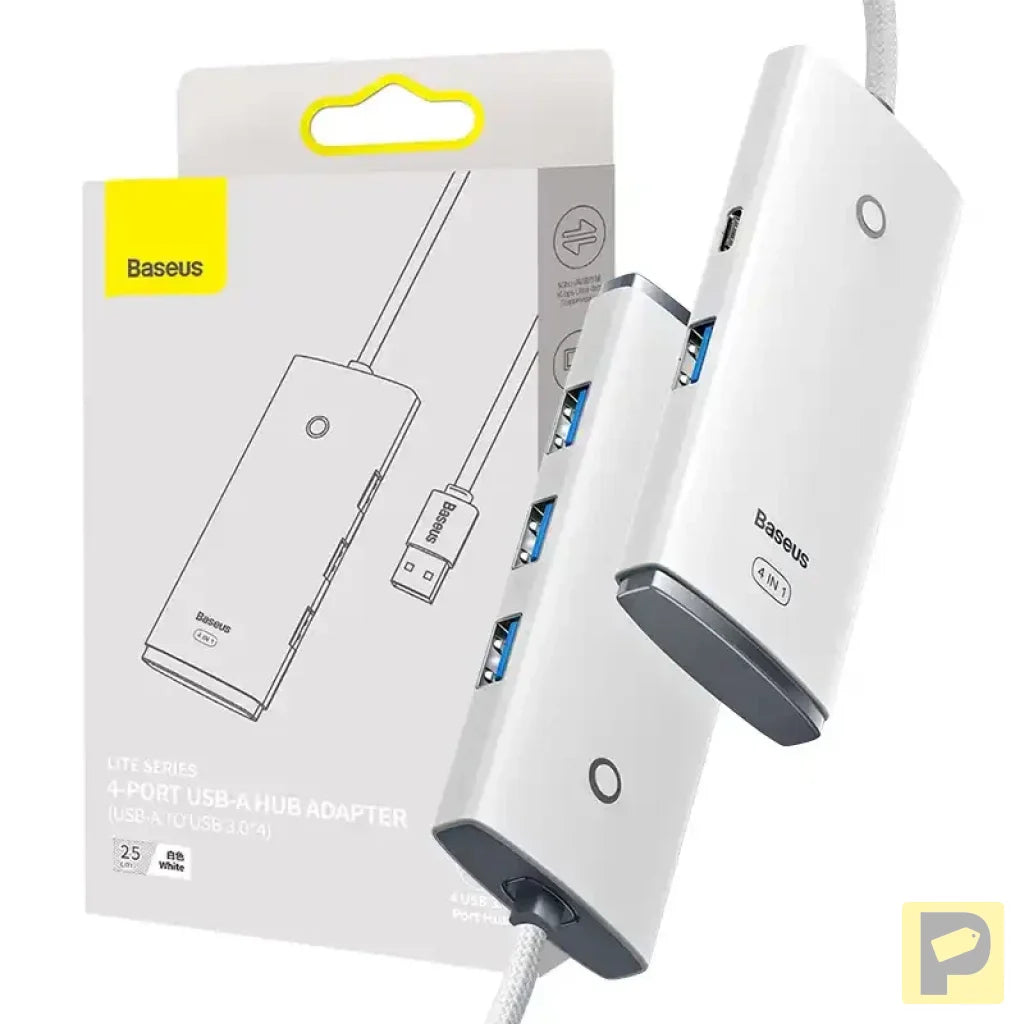Baseus Lite Series Hub 4in1 USB to 4x USB 3.0, 25cm (White)