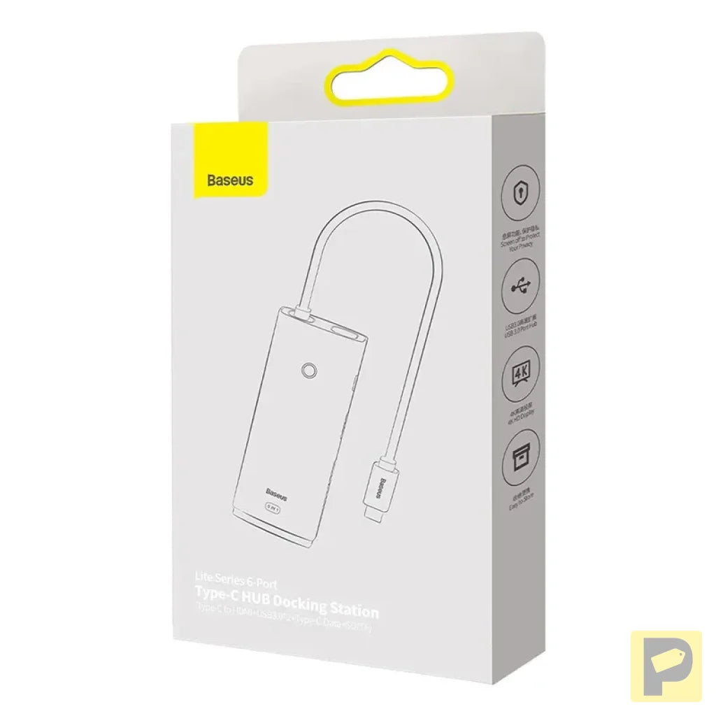 Baseus Lite Series Hub 6w1 USB-C to 2x USB 3.0 + USB-C + HDMI + SD/TF (black)