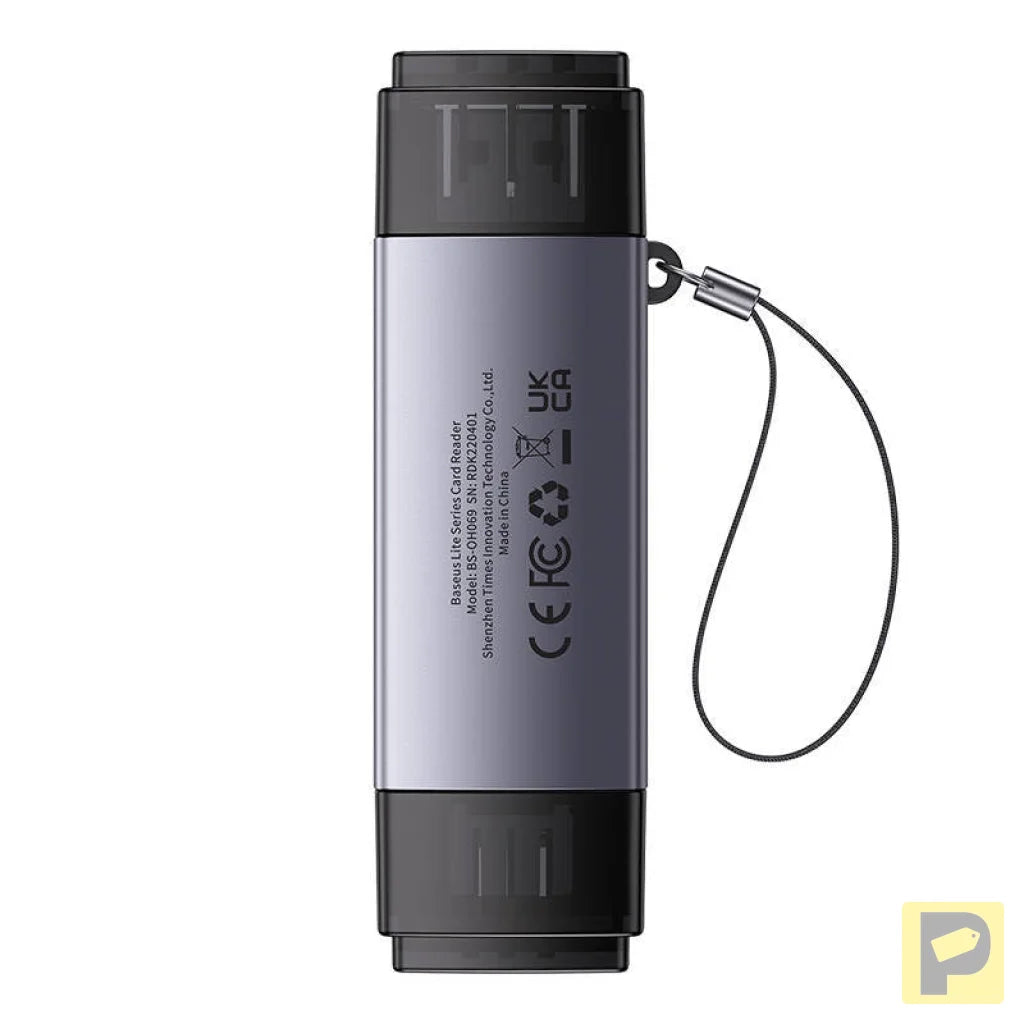 Baseus Lite Series SD/TF memory card reader, USB + USB-C (gray)