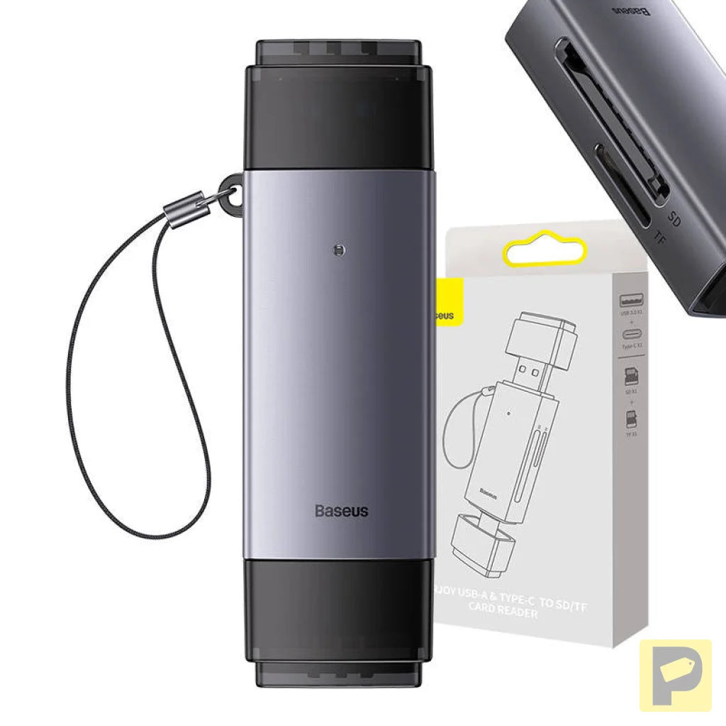 Baseus Lite Series SD/TF memory card reader, USB + USB-C (gray)