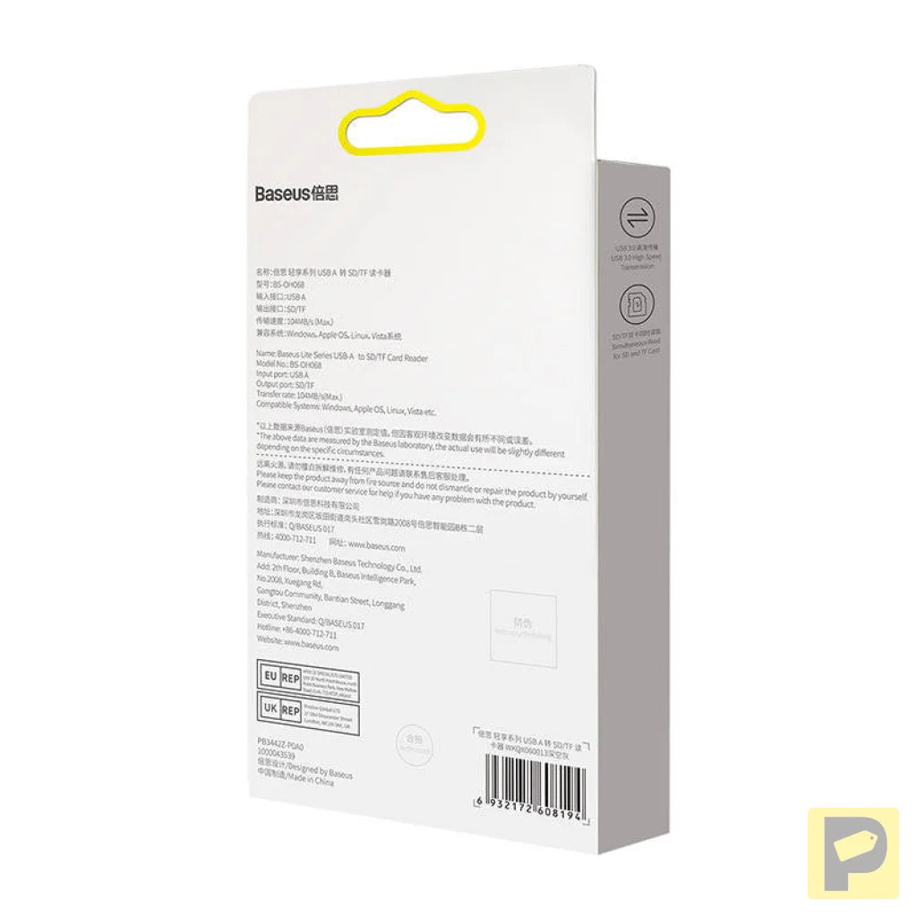 Baseus Lite Series SD/TF memory card reader, USB (gray)