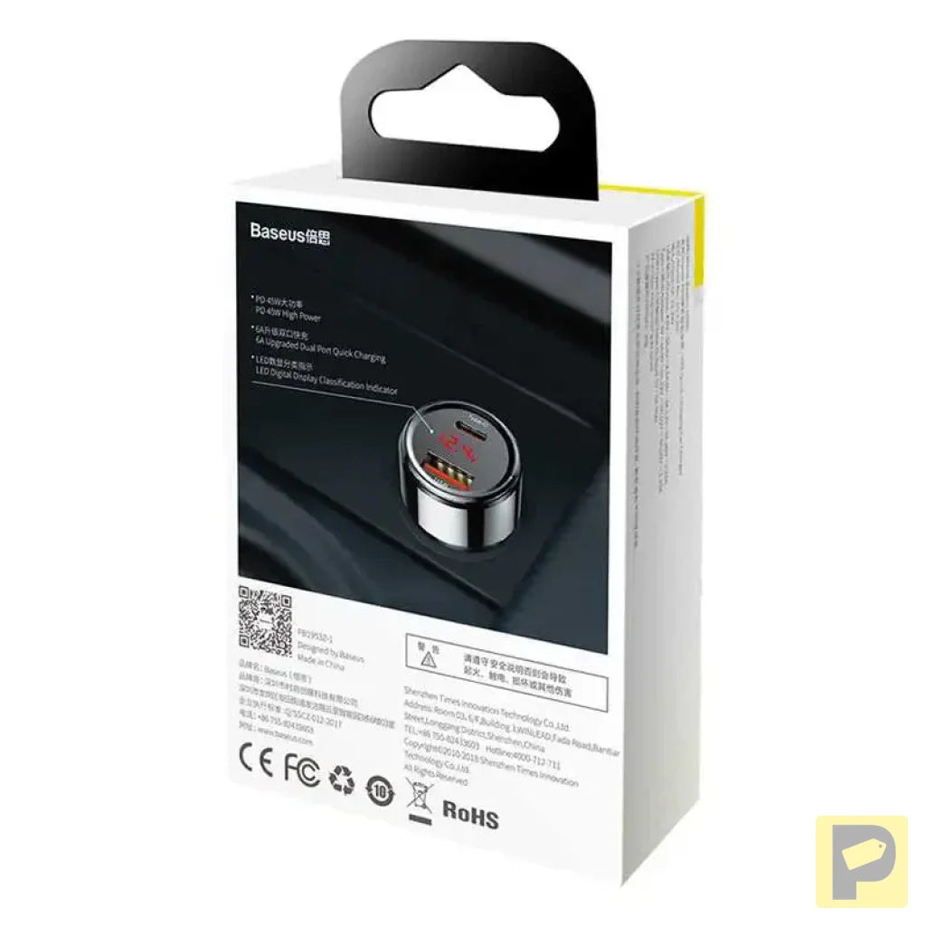 Baseus Magic Car Charger USB + USB-C QC 4.0  PD 45W (black)