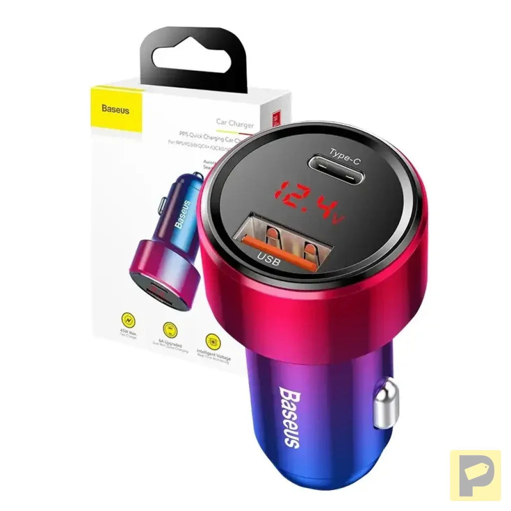 Baseus Magic USB + USB-C QC 4.0 PD 45W car charger (red-blue).