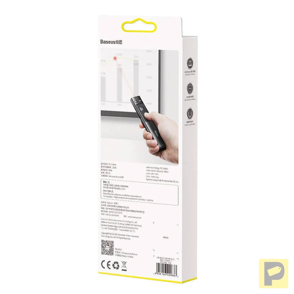 Baseus Orange Dot Multifunctionale remote control for presentation, with a laser pointer - gray
