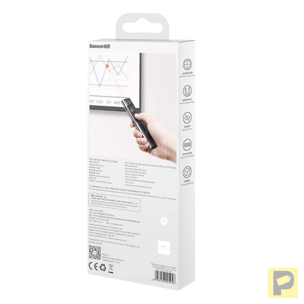 Baseus Orange Dot Multifunctionale remote control for presentation, with a laser pointer - gray