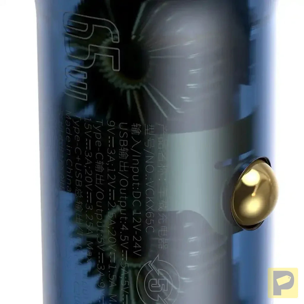 Baseus Particular Digital Display Car Charger , USB + USB-C, QC3.0+PD, 5A, 65W (gray) + Cable USB-C 1m 100W (black)