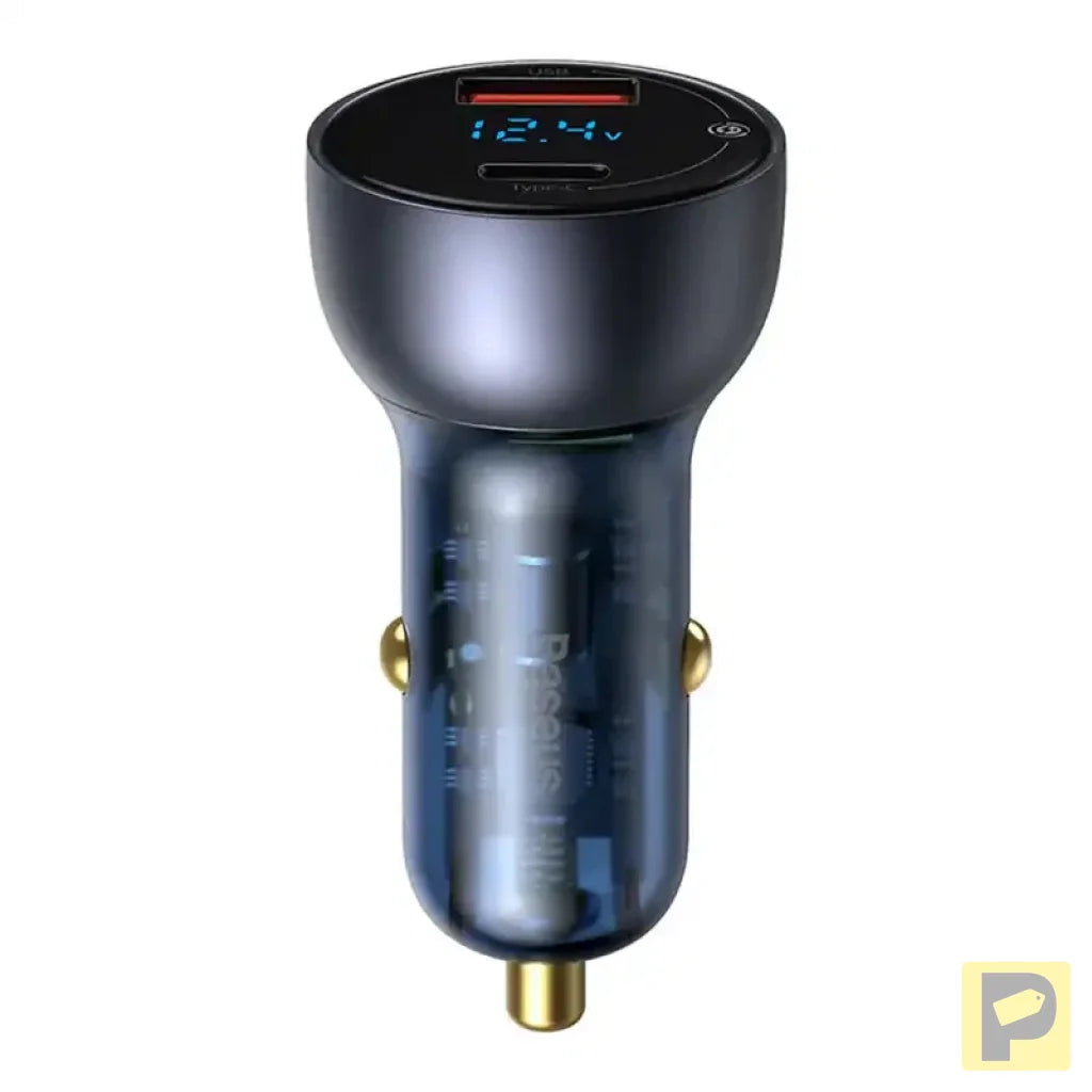 Baseus Particular Digital Display Car Charger , USB + USB-C, QC3.0+PD, 5A, 65W (gray) + Cable USB-C 1m 100W (black)