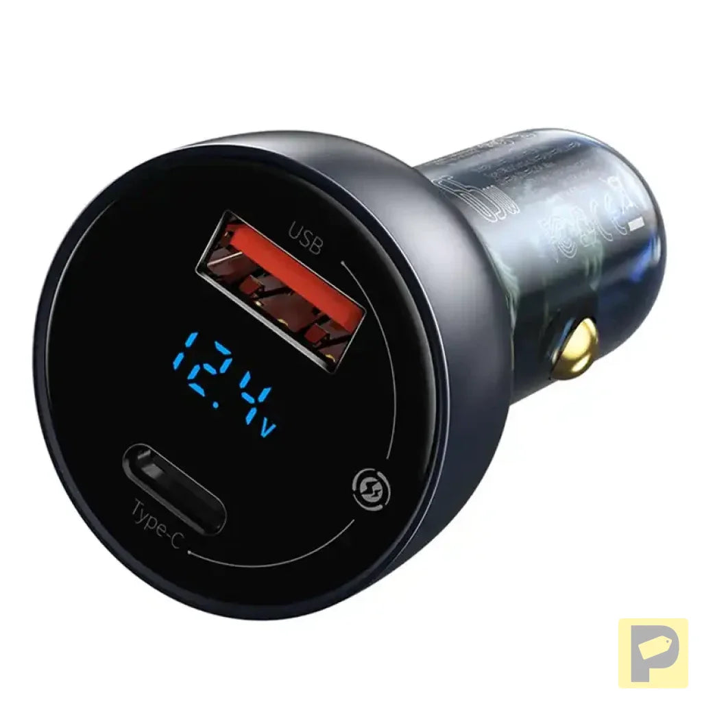 Baseus Particular Digital Display car charger with display, USB + USB-C, QC3.0+PD, 5A, 65W (gray)