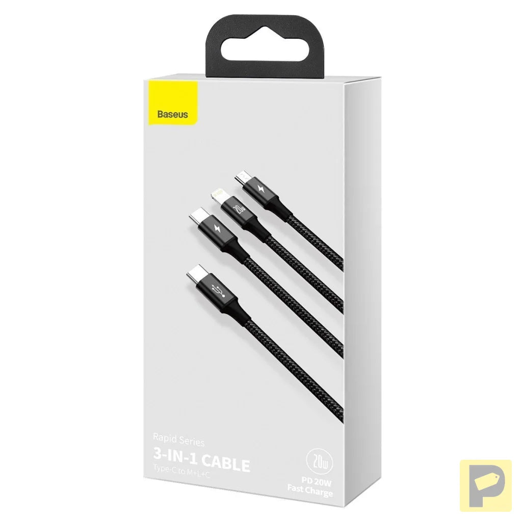 Baseus Rapid Series 3-in-1 cable USB-C For M+L+T 20W 1.5m Black
